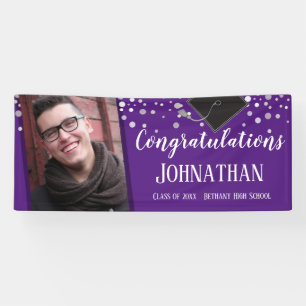 Lona Felicitaciones Graduación Foto de Purple Confetti