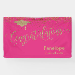 Lona Felicitaciones Graduación Gold Confetti Rosa cali