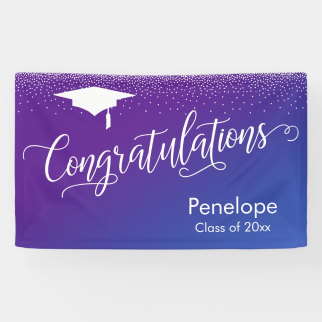 Lona Felicitaciones Graduación Morado y Azul Ombre (Horizontal)