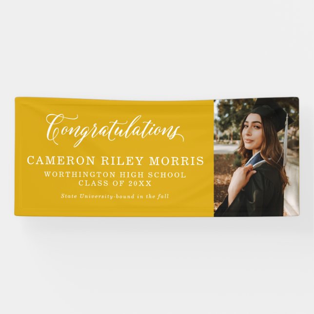 Lona Felicitaciones graduación simple amarilla (Horizontal)