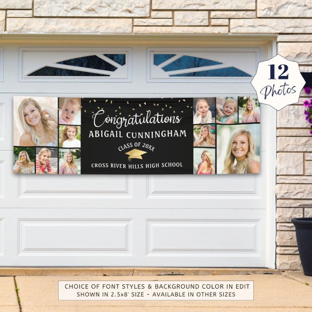 Lona Felicitaciones Graduado 12 Collage de fotos Negro (Subido por el creador)