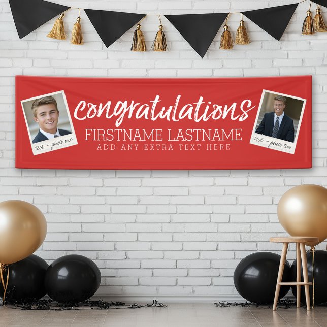 Lona Felicitaciones Graduado 2 foto Collage RED (Custom Graduation Banner with 2 Photos)