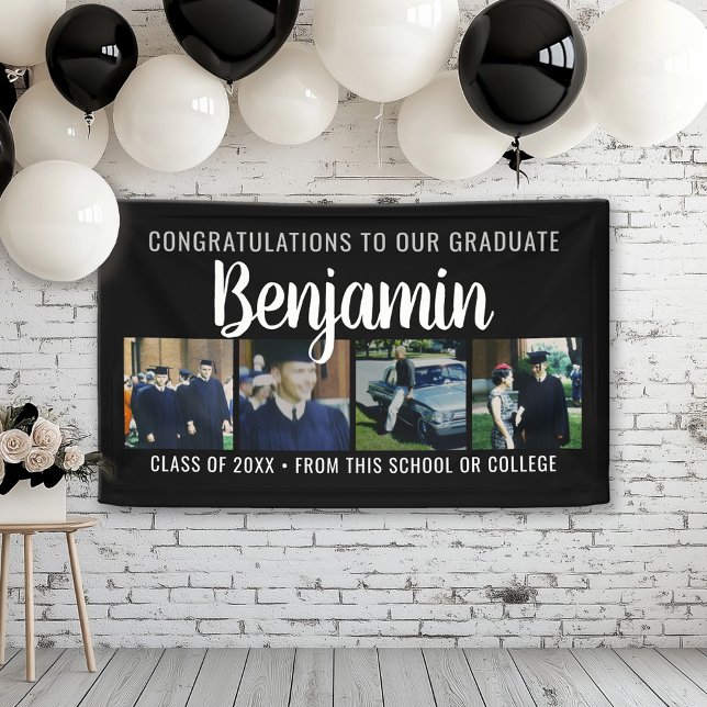 Lona Felicitaciones Graduado 4 Fiesta de nombre de guió (Custom Graduation Banner for a Grad Party or Open House)