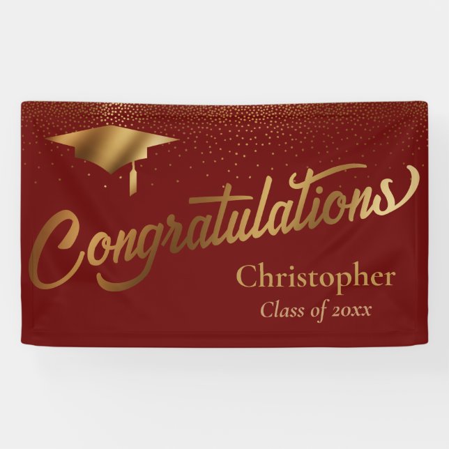 Lona Felicitaciones Graduado, Clase de Borgoña de Oro (Horizontal)