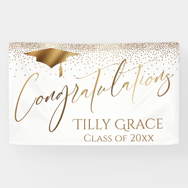 Lona Felicitaciones Graduado, Clase de Confetti de Oro (Horizontal)
