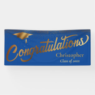 Lona Felicitaciones Graduado, Clase de Oro en Azul
