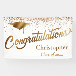 Lona Felicitaciones Graduado, Clase de Oro en Blanco