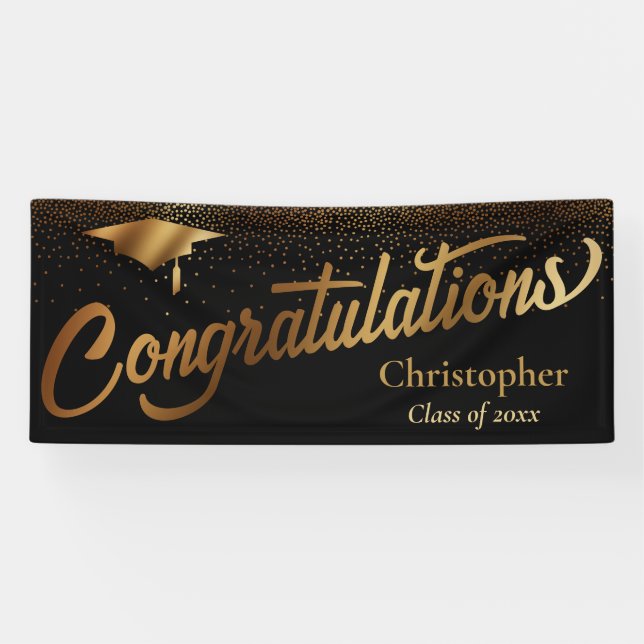 Lona Felicitaciones Graduado, Clase de Oro en Negro (Horizontal)