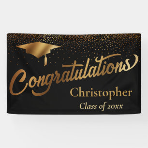 Lona Felicitaciones, graduado, clase de oro en negro