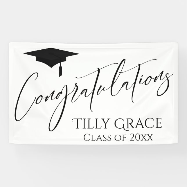 Lona Felicitaciones Graduate Class of Black on White (Horizontal)