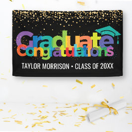 Lona Felicitaciones Graduate Diversión Colorful Gold Pu