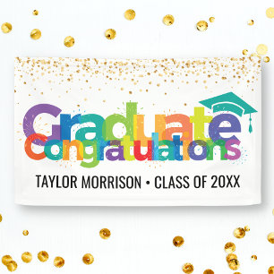 Lona Felicitaciones Graduate Diversión Colorful Gold Pu