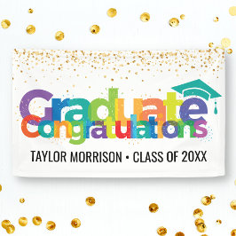Lona Felicitaciones Graduate Diversión Colorful Gold Pu