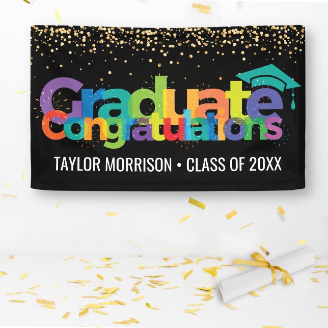 Lona Felicitaciones Graduate Diversión Colorful Gold Pu (Subido por el creador)