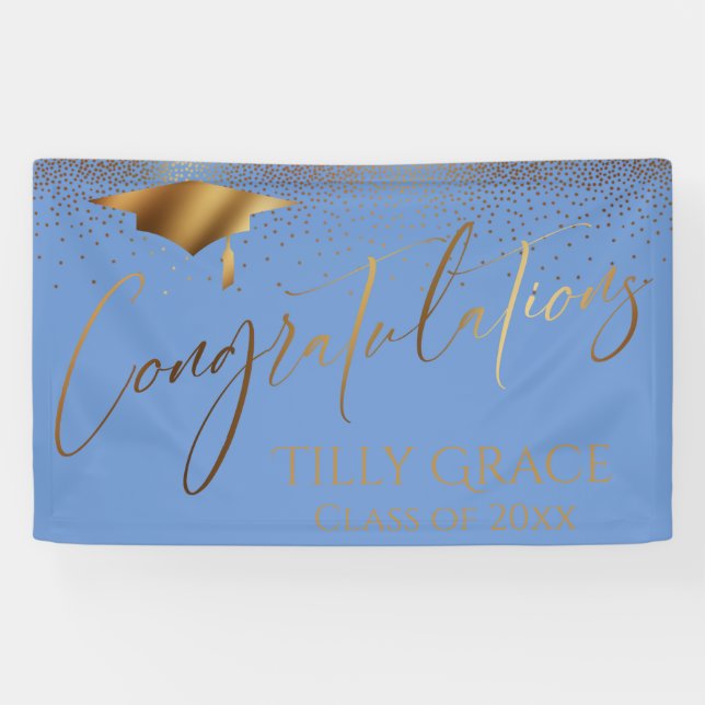 Lona Felicitaciones Graduate Gold Confetti Blue (Horizontal)