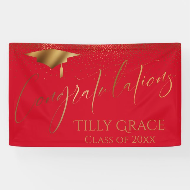 Lona Felicitaciones Graduate Gold Confetti Cherry Red (Horizontal)