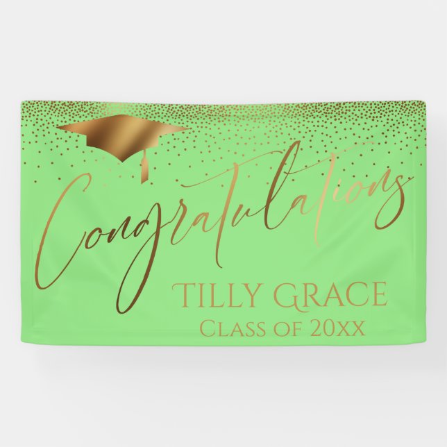 Lona Felicitaciones Graduate Gold Confetti Light Green (Horizontal)