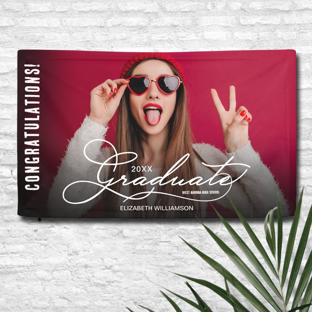 Lona Felicitaciones Graduate Modern Photo (Graduation Congratulations Modern Photo Banner - indoor or outdoor)