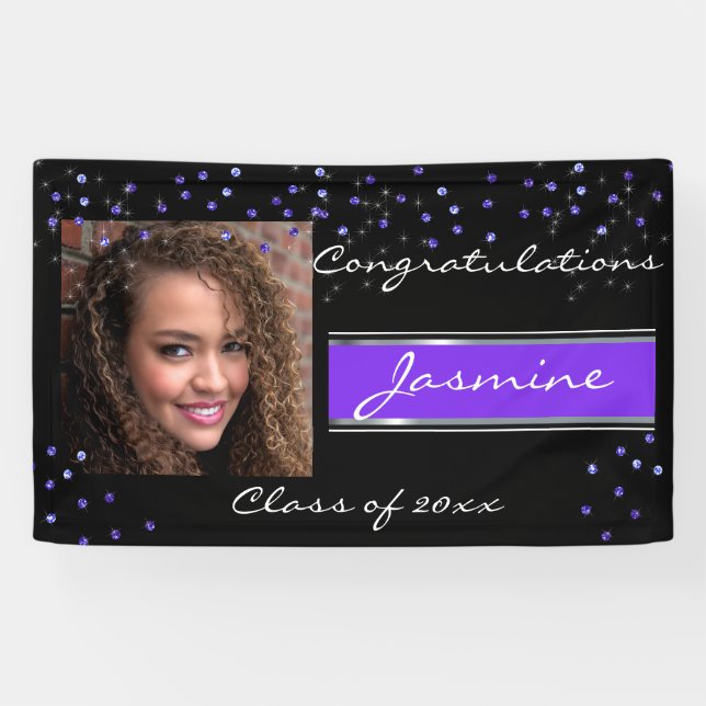 Lona Felicitaciones Graduate Purple Purpurina, Personal (Horizontal)