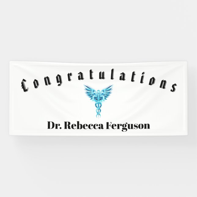 Lona Felicitaciones Médica Médico Caduceus Gold (Horizontal)