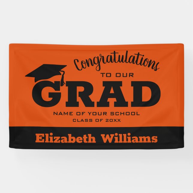 Lona Felicitaciones modernas a Grad Black por Naranja (Horizontal)