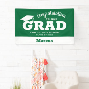 Lona Felicitaciones modernas graduado blanco sobre verd