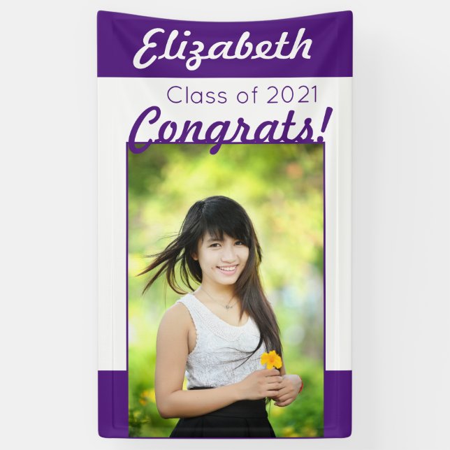 Lona Felicitaciones moradas y blancas Un partido de gra (Vertical)