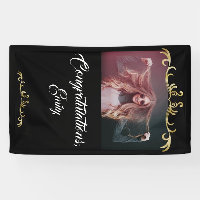 Lona Felicitaciones Ornaments de oro Foto Graduación (Horizontal)