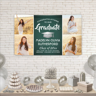 Lona Felicitaciones por la graduación de Plata y Blanco