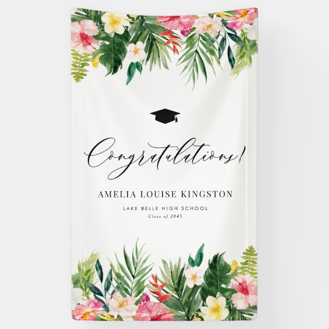 Lona Felicitaciones por la graduación tropical de acuar (Vertical)