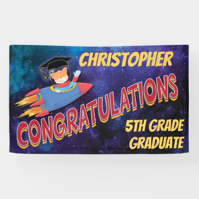 Lona Felicitaciones Rocket espacial Graduación de 5º Gr (Horizontal)