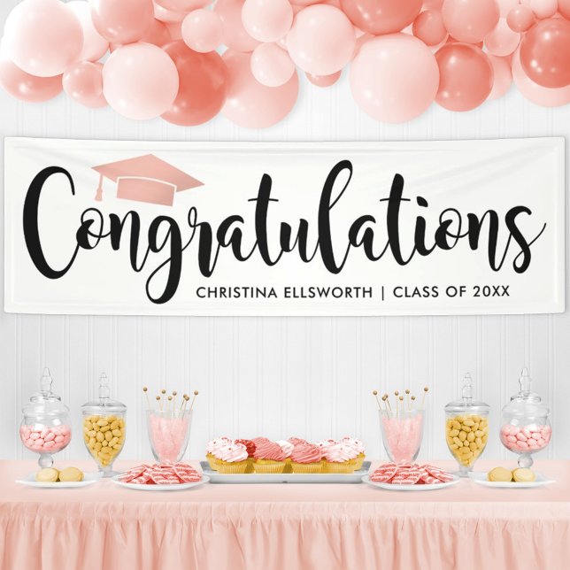 Lona Felicitaciones Rosa moderno Oro 2025 Graduación (Subido por el creador)