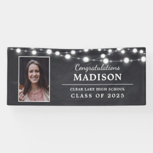 Lona Felicitaciones Rustic Chalk String Lights Grad Pho