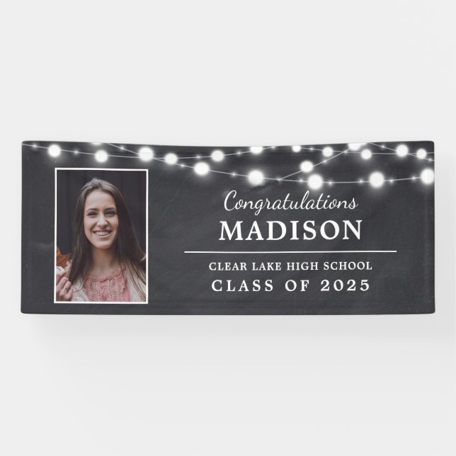 Lona Felicitaciones Rustic Chalk String Lights Grad Pho (Horizontal)