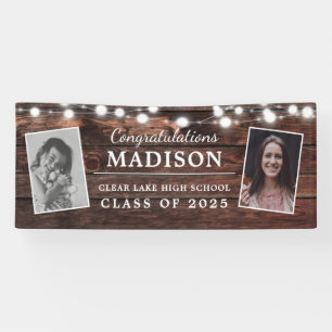 Lona Felicitaciones Rustic Wood String Lights Grad 2 -