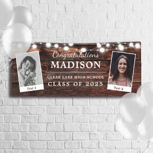 Lona Felicitaciones Rustic Wood String Lights Grad 2 -
