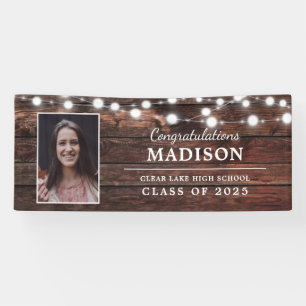 Lona Felicitaciones Rustic Wood String Lights Grad Phot