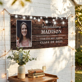 Lona Felicitaciones Rustic Wood String Lights Grad Phot
