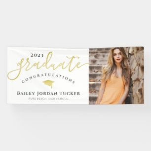 Lona Felicitaciones Script Black Gold Photo Graduation