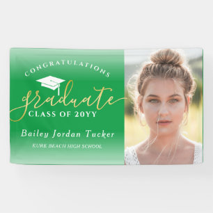 Lona Felicitaciones Script Green Gold Photo Graduation