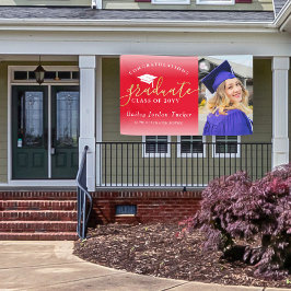 Lona Felicitaciones Script Red Gold Photo Graduation