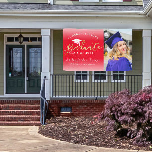 Lona Felicitaciones Script Red Gold Photo Graduation