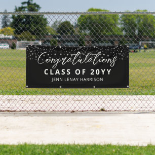 Lona Felicitaciones Senior Graduate Black Silver Name