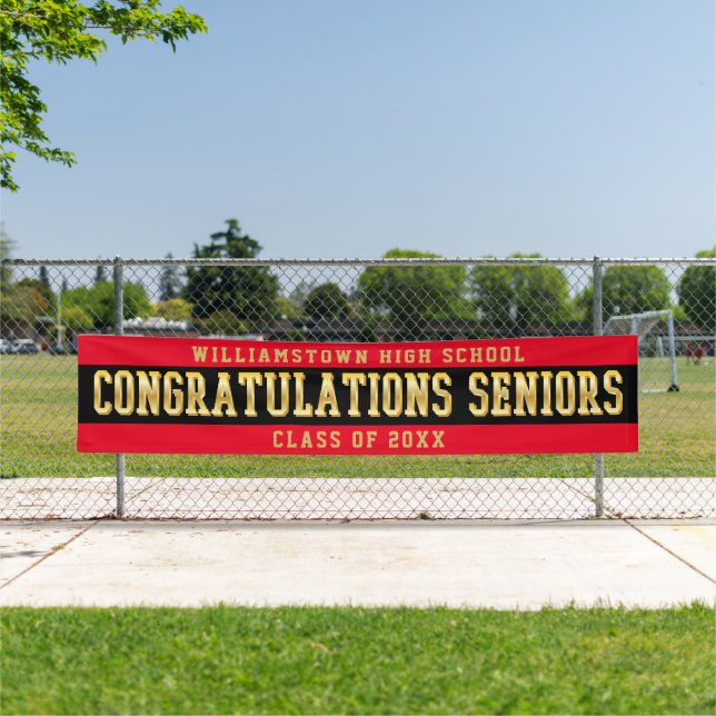 Lona Felicitaciones Seniors Red | Negro | Oro (In situ)
