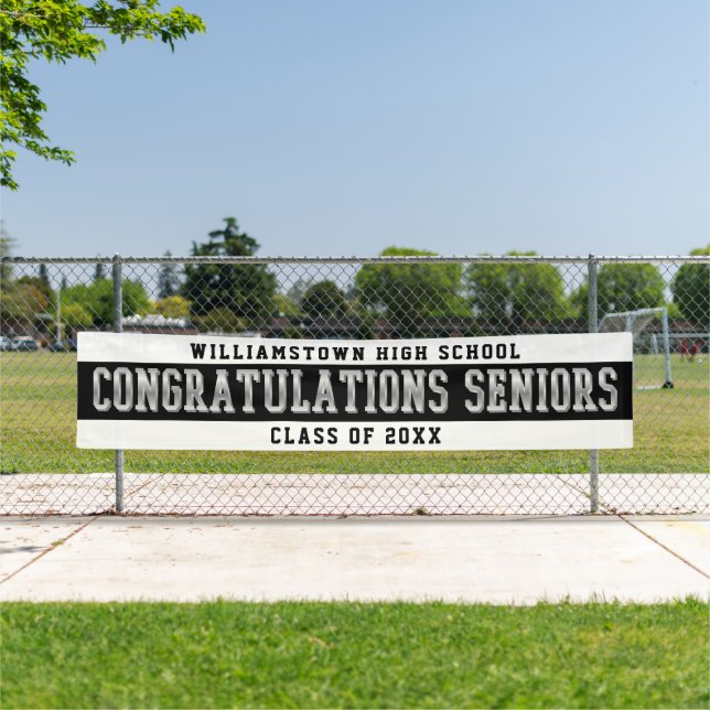 Lona Felicitaciones Seniors White | Negro | Plata (In situ)
