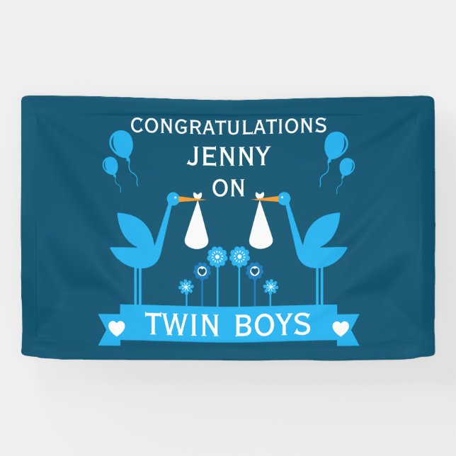 Lona Felicitaciones Stalk Delivery Twin Boy (Horizontal)