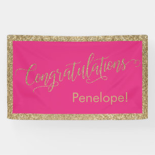 Lona Felicitaciones Typography Gold Purpurina Hot Pink