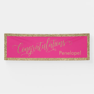 Lona Felicitaciones Typography Gold Purpurina Hot Pink