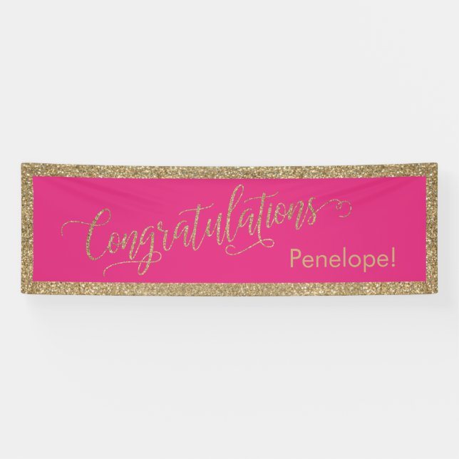 Lona Felicitaciones Typography Gold Purpurina Hot Pink (Horizontal)