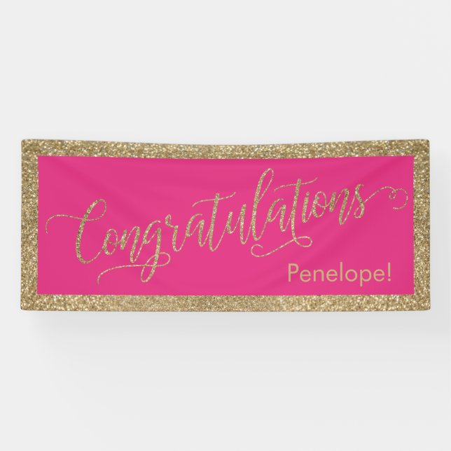 Lona Felicitaciones Typography Gold Purpurina Hot Pink (Horizontal)
